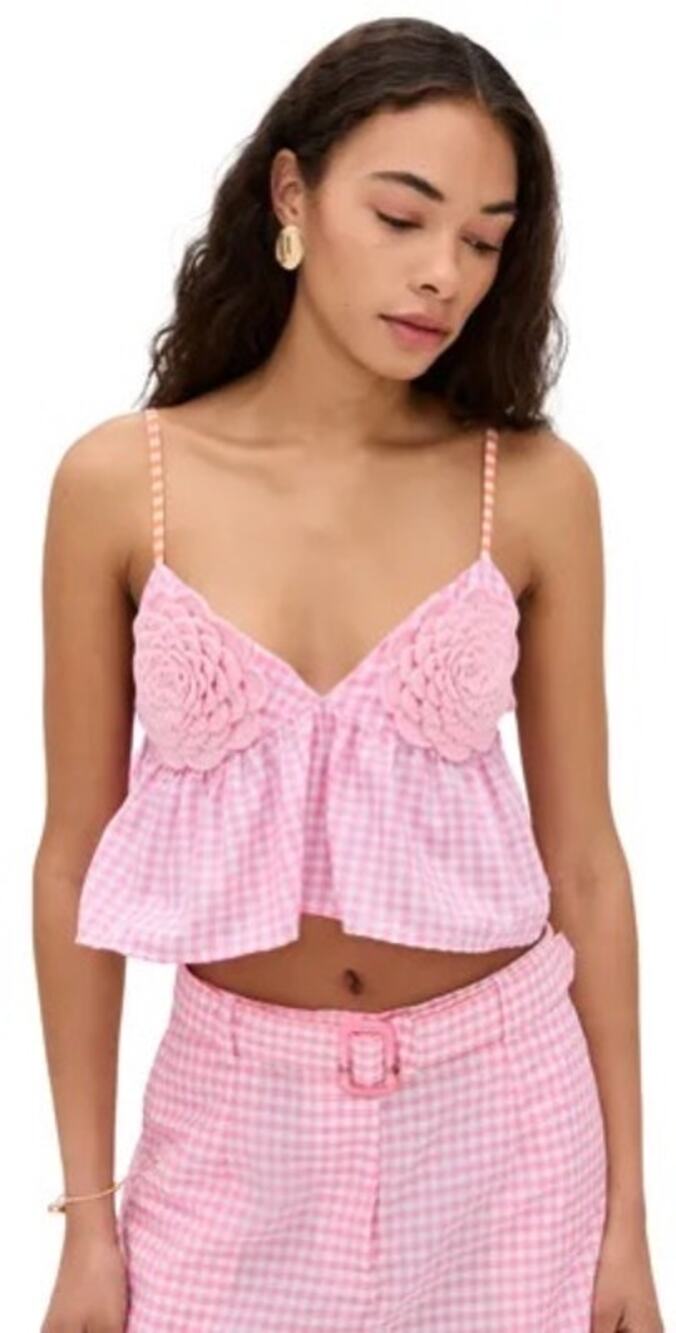 Pitusa Pink Gingham Checkered Crochet Tank Top Size Small USA